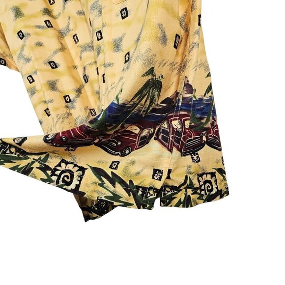 90s Ron Chereskin Hawaiian Shirt Beach Woody Surfer Pattern Rayon Mens M Yellow - Picture 9 of 10